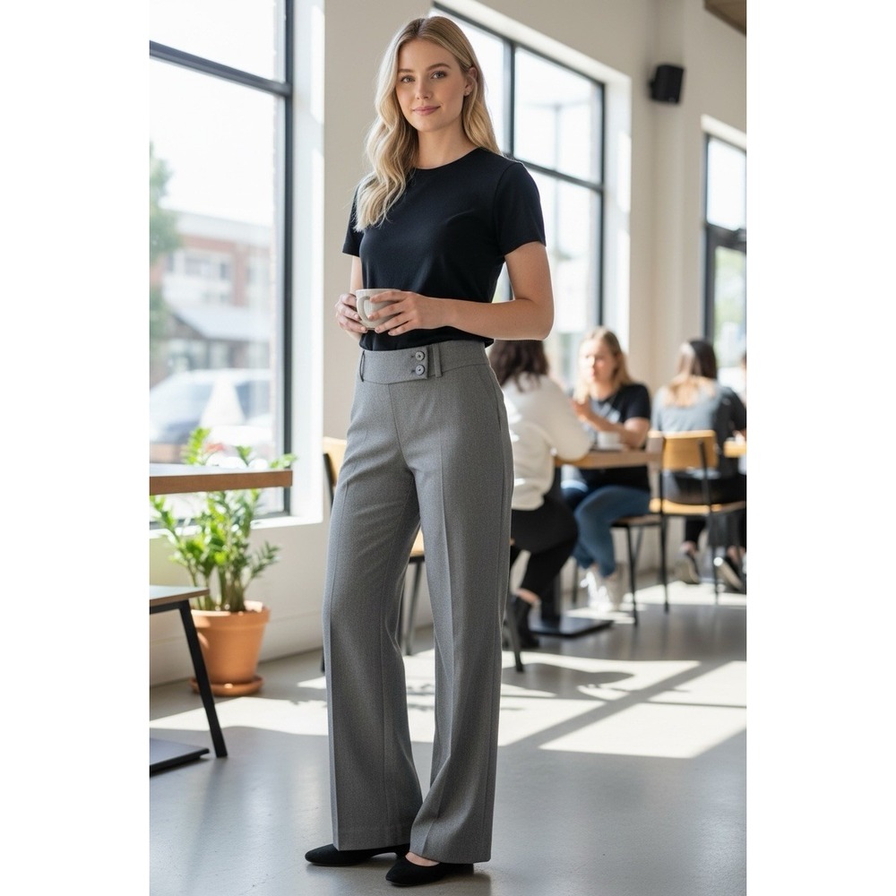 Ann Taylor Curvy Fit Women's Sx 6 Wide Leg Gray Trouser Dress Pants Career READ